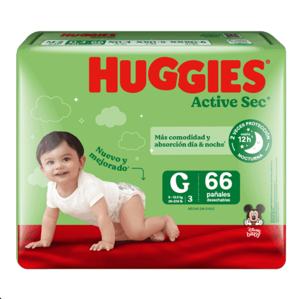 Pañales Huggies Active Sec G 66 unidades