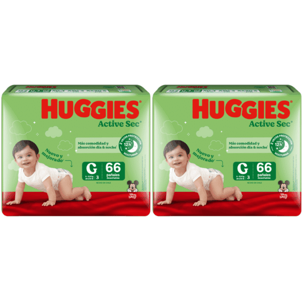 Pañales Huggies Active Sec G 66 unidades x 2UN